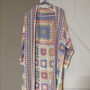 POL Colorful Crochet Open-Front Sweater